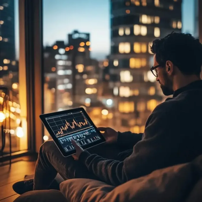 Trader working at night